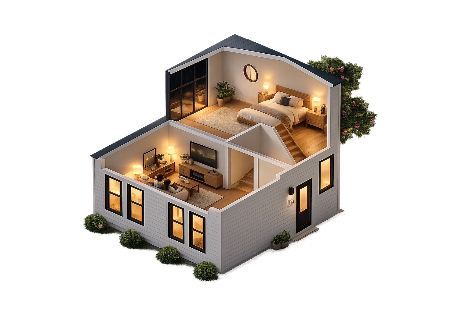 Isometric cut-away render of a finished Blank Canvas home interior