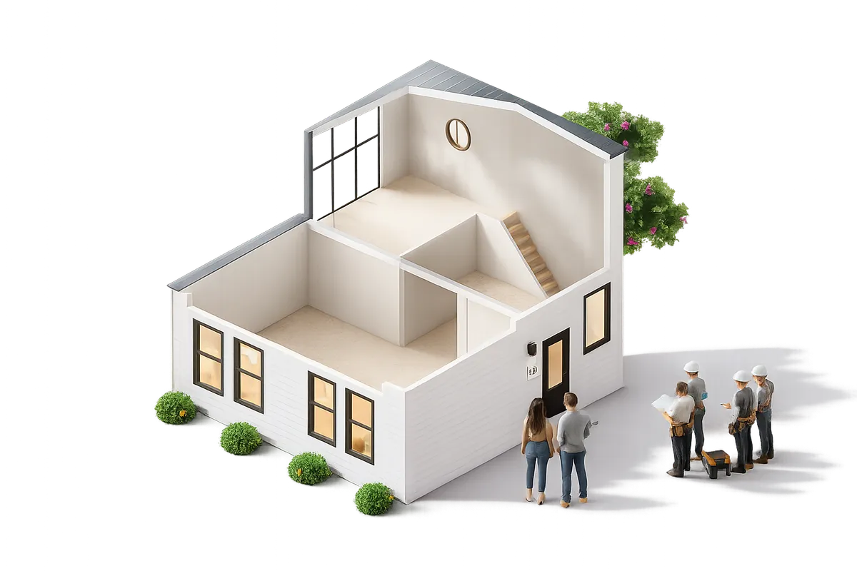 Cut-away illustration of a home at Blank Canvas stage, ready for the interior to be completed